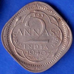 British India 1940 George Vi King 2 Anna Coin ANH188