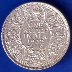 British India 1922 Bombay Mint George V King One Rupee Coin ANH436