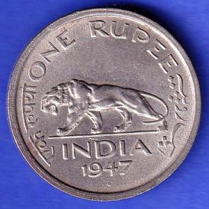 George VI King Emperor 1947 One Rupee Coin HSK545
