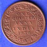 BRITISH INDIA 1936 GORGE V KING ONE QUARTER ANNA COPPER COIN HSK595