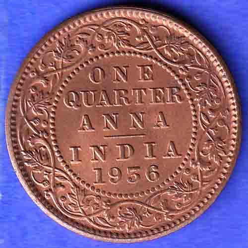 BRITISH INDIA 1936 GORGE V KING ONE QUARTER ANNA COPPER COIN HSK595
