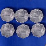 SET OF 6 : REPUBLIC INDIA 1972 TWO PAISA HYDERABAD MINT COINS ANH1585