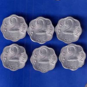 SET OF 6 : REPUBLIC INDIA 1972 TWO PAISA HYDERABAD MINT COINS ANH1585