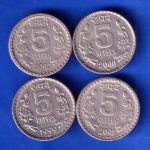 4 SET OF REPUBLIC INDIA DIFFERENT YEAR, MINT  5 RUPEE COINS ANH2929