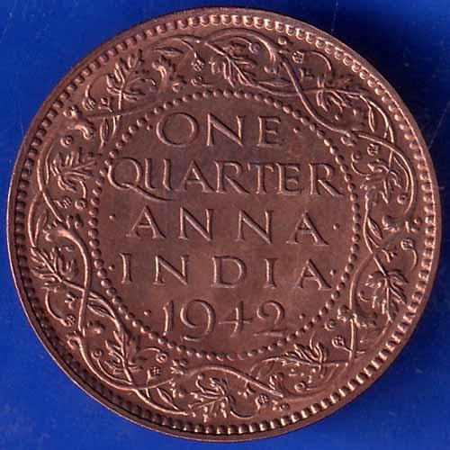 British India 1942 George VI King Emperor One Quarter Anna Copper Coin ANH1694