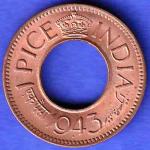 British India 1943 George Vi King One Pice Coin HSK597