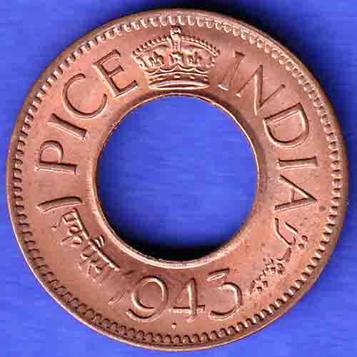 British India 1943 George Vi King One Pice Coin HSK597