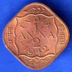 BRITISH INDIA 1942 GEORGE VI 1/2 ANNA RARE COIN HSK2