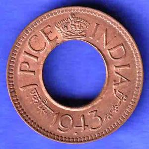 British India 1943 George Vi King One Pice Coin HSK603