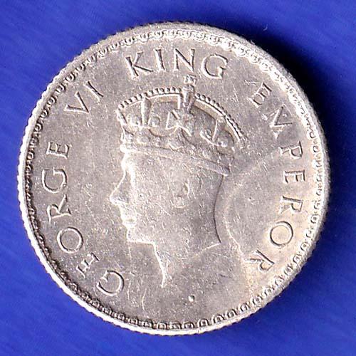 British India 1939 George VI 1/4 Rupee Silver Coin HSK653