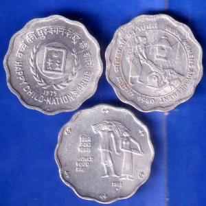 SET OF 3 REPUBLIC INDIA 3 DIFFERENT TEN PAISE 1979 1980 1981 COINS SET ANH1954