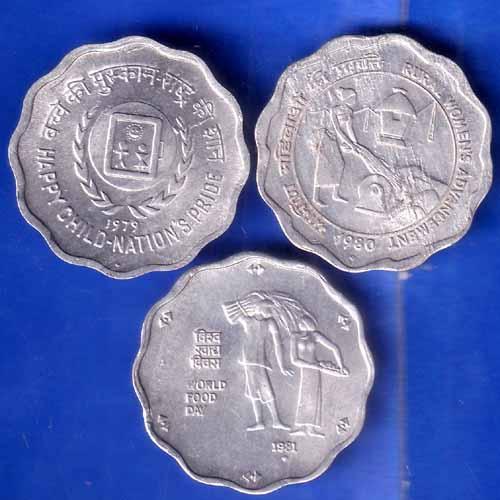 SET OF 3 REPUBLIC INDIA 3 DIFFERENT TEN PAISE 1979 1980 1981 ( BOMBAY MINT ) COINS SET ANH1954