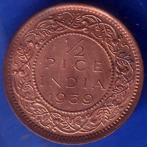 British India 1939 George Vi King Emperor Half Pice Coin ANH1091