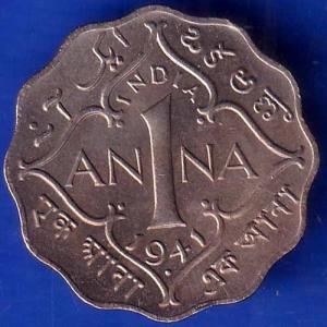 British India 1941  George VI King One Anna Coin ANH1391