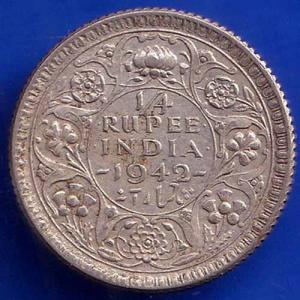 British India 1942 George Vi King Quarter Rupee Coin ANH1434