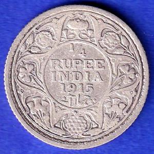 British India 1915 Bombay Mint George V King Emperor 1/4 Rupee Coin HSK438