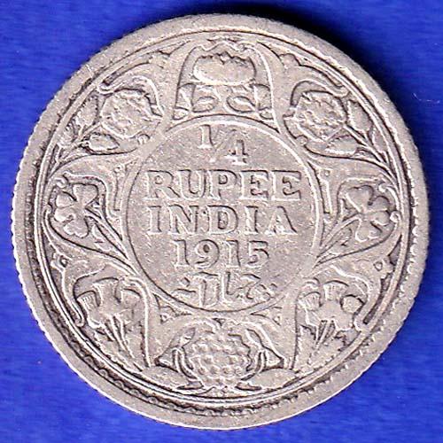 British India 1915 Bombay Mint George V King Emperor 1/4 Rupee Coin HSK438