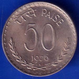 Republic India 1976 Bombay Mint 50 Paisa Coin ANH390