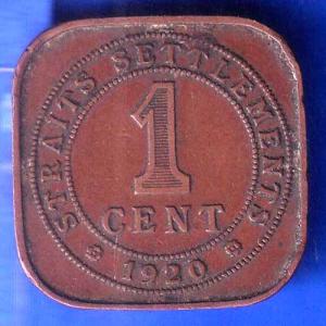 1920 Straits Settlements 1 Cent – George V copper coin ANH3033