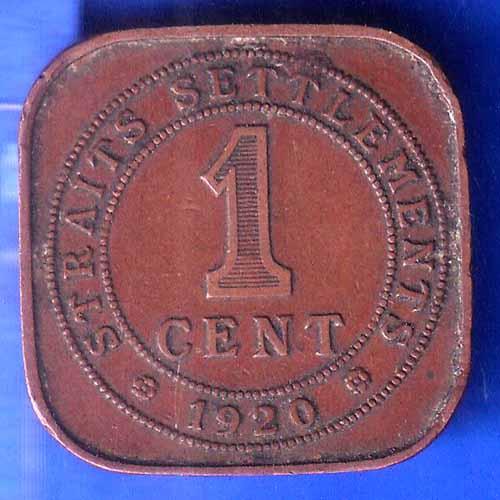 1920 Straits Settlements 1 Cent – George V copper coin ANH3033