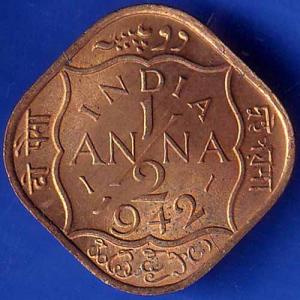 British India 1942 George VI King Half Anna Coin ANH1288