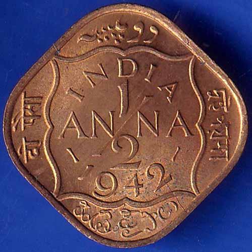 British India 1942 George VI King Half Anna Coin ANH1288