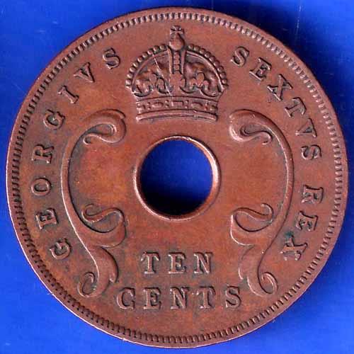 EAST AFRICA 1952 TEN CENTS Georgivs VI REX ET IND.IMP