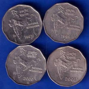 SET OF 4 : REPUBLIC INDIA 1997 , 1999 , 2000 AND 2003 TWO RUPEE COINS ANH1696