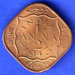 British India 1943 George Vi King Half Anna Coin ANH3272