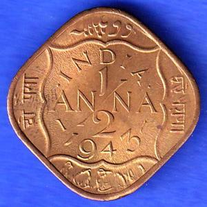 British India 1943 George Vi King Half Anna Coin ANH3272