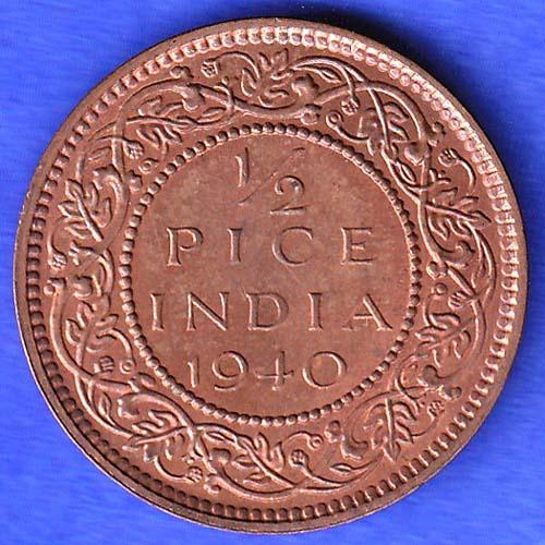 BRITISH INDIA 1940 1/2 PICE GEORGE VI COPPER COIN HSK196
