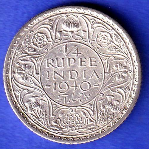 BRITISH INDIA 1940 george vi BOMBAY MINT 1/4 RUPEE SILVER COIN HSK247