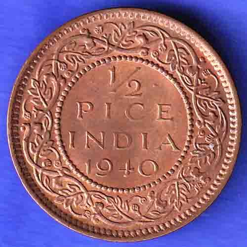 BRITISH INDIA 1940 1/2 PICE GEORGE VI COPPER COIN  HSK600