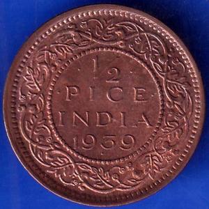 British India 1939 George Vi King Emperor Half Pice Coin ANH686