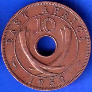 EAST AFRICA 1952 TEN CENTS Georgivs VI REX ET IND.IMP