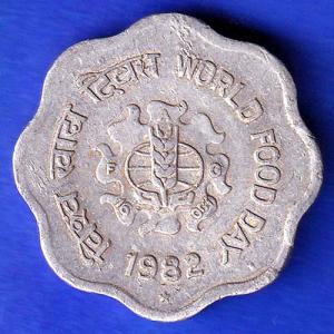Republic India 1982 Hyderabad Mint World Food Day 10 Paise Coin ANH3239