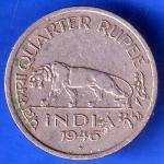 BRITISH INDIA 1946 BOMBAY MINT GEORGE VI KING QUATER RUPEE COIN ANH2335