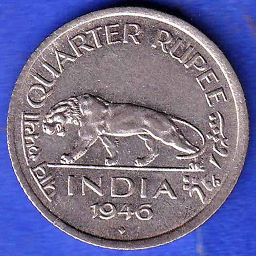 UNC BRITISH INDIA 1946 BOMBAY MINT GEORGE VI KING QUATER RUPEE COIN ANH3336