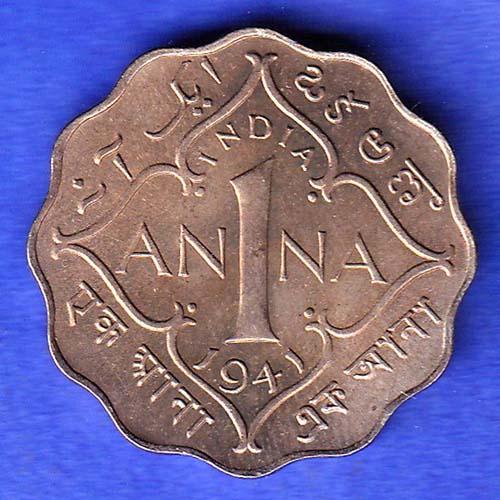 British India 1941 George VI Bombay Mint King One Anna Coin HSK440