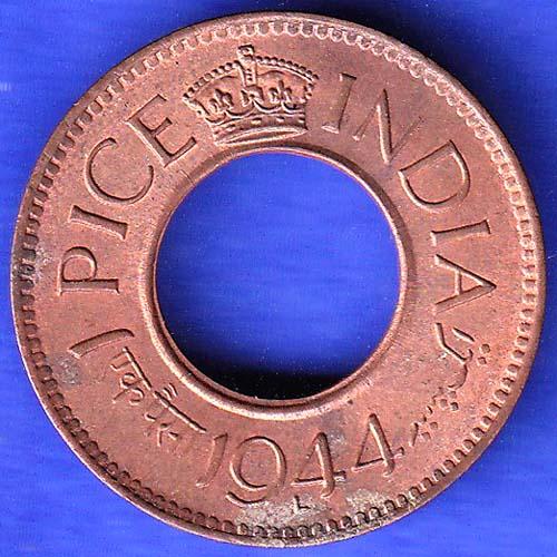 British India 1944 Lahor mint One Pice copper coin HSK548
