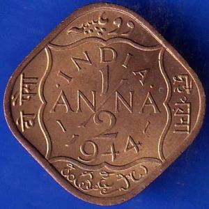 British India 1944 George VI King Half Anna Coin ANH1289