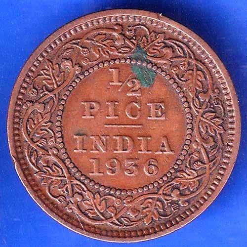 British India 1936 George V King Emperor Half Pice Coin ANH2192