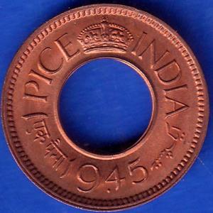 British India 1945 George VI King one pice Coin ANH290