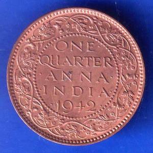 British India 1942 George VI King Emperor One Quarter Anna Copper Coin ANH2992