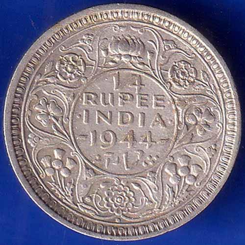 British India 1944 Bombay Mint George VI Quarter Rupee Coin ANH1291