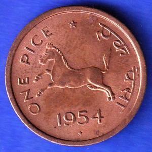Governnment Of India 1954 bombay mint One Pice Coin ANH3285