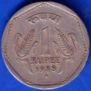 Republic India 1988 Hyderabad Mint One Rupee Coin ANH197