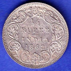 BRITISH INDIA 1862 VICTORIA QUEEN 1/4 SILVER COIN HSK700