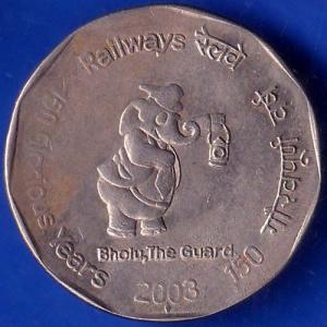 Republic India 2003 Bholu The Guard 150 Glorious Years Of Railway 2 Rupee Coin ANH840