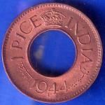 British India 1944 lahore mint George VI King 1 Pice Copper Coin ANH1294